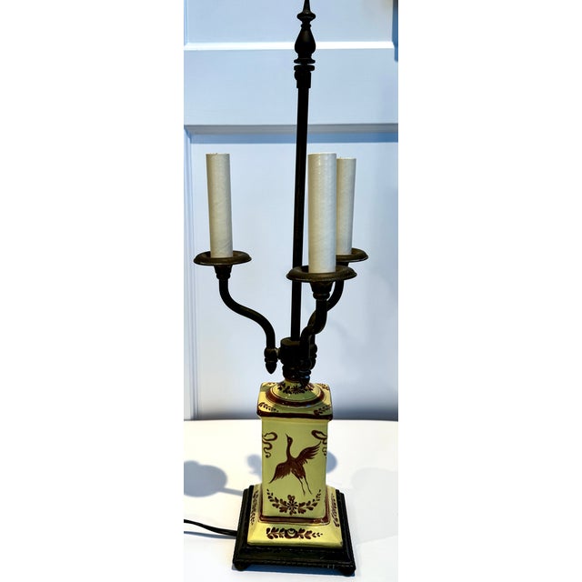 Vintage Hand Painted Ceramic Lamp, Bouillotte Style For Sale - Image 14 of 18