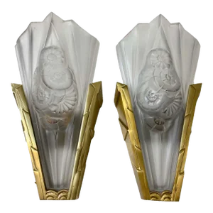 Pair of French Art Deco Wall Sconces Signed by Degue