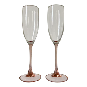 Vintage Crystal Glass Pink Stem Champagne Drinks Flutes - Set of 2