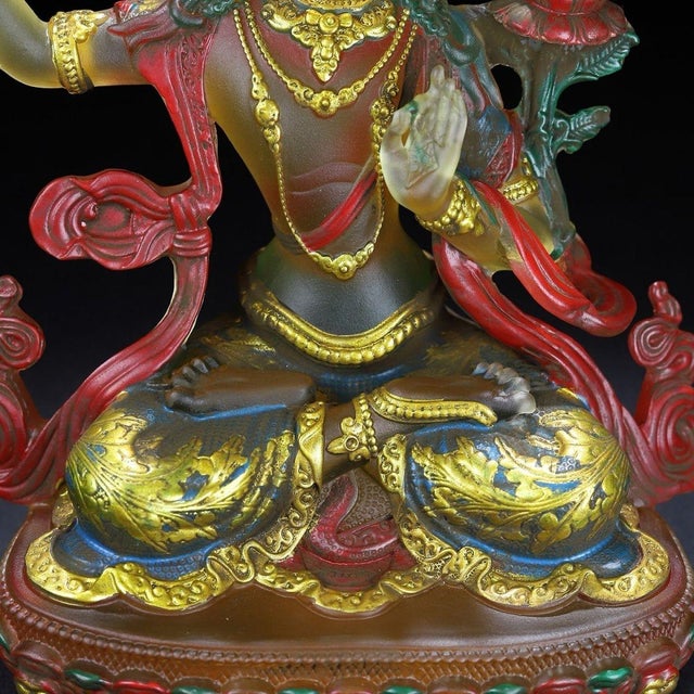 Vintage Liuli Glass Manjushri Bodhisattva Sculpture For Sale - Image 10 of 10