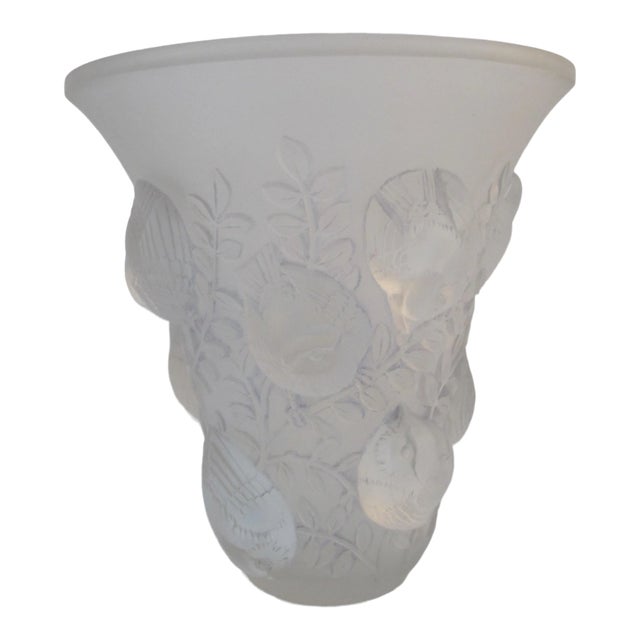 Rene Lalique France St Francois Frosted Crystal Bird Vase For Sale