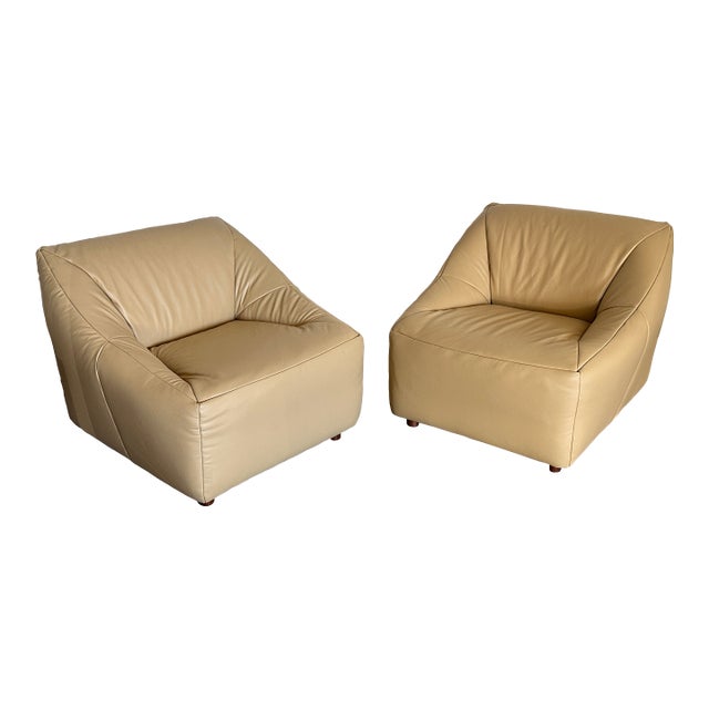 Vintage 1980's Post Modern Leather Lounge Chairs For Sale