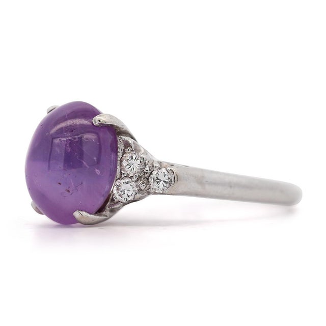 Art Deco Gia Certified 10 Carat No Heat Pink Star Sapphire White Gold Cocktail Ring, Size 10.25 For Sale - Image 3 of 5