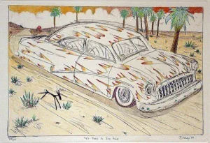 1989 "50 Ford de Ese Eme" Print by Gilbert "Magú" Luján