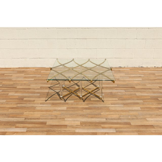 Charles Hollis Jones “Treillage” Lucite & Brass Coffee Table | Glass Top | Hollywood Regency | Circa 1970s For Sale - Image 9 of 18