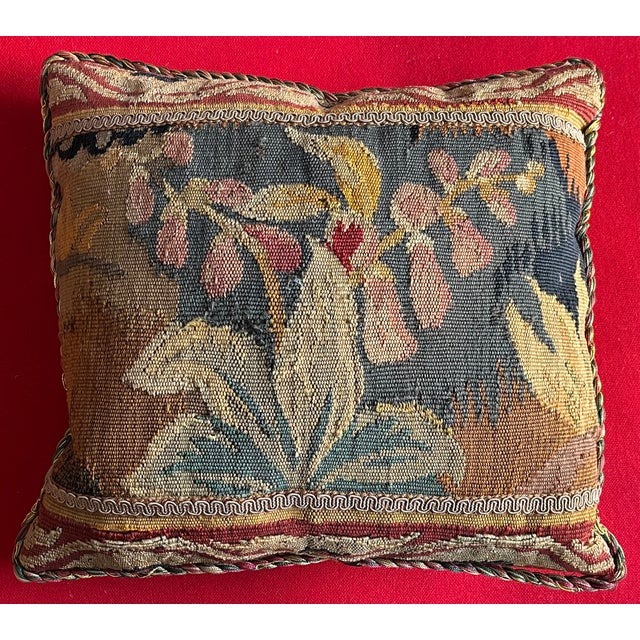 19th Century Antique 19th Century French Aubusson Floral Botanical Tapestry Pillow For Sale - Image 5 of 8