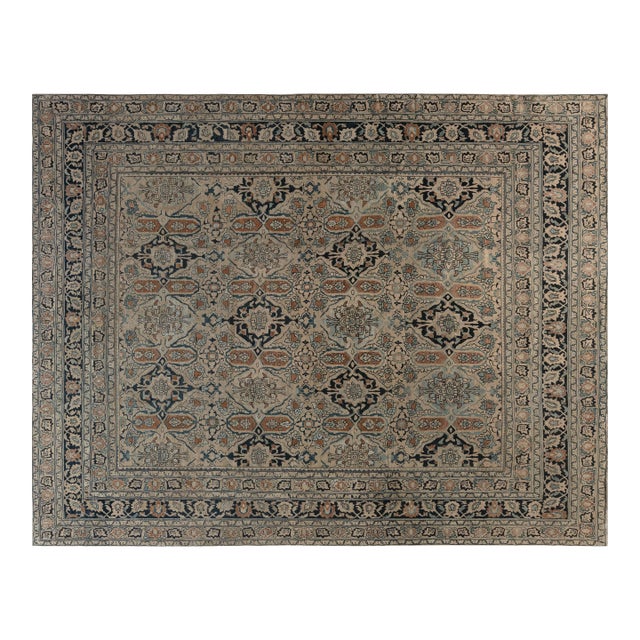Vintage Persian Meshad Beige Handmade Wool Rug For Sale