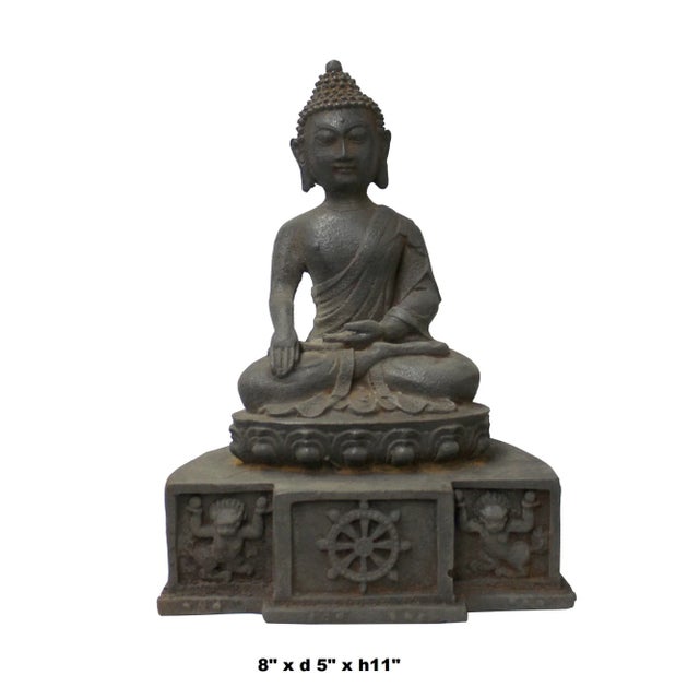 Chinese Rustic Iron Color Finish Sitting Buddha Statue For Sale In San Francisco - Image 6 of 7