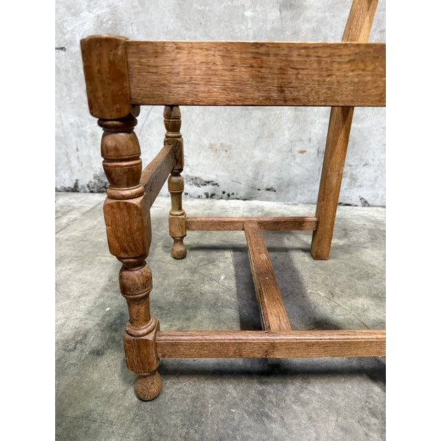 Vintage French Rush Seat Back Oak Dining Chairs Set of Four Bleached Farmhouse For Sale - Image 10 of 17