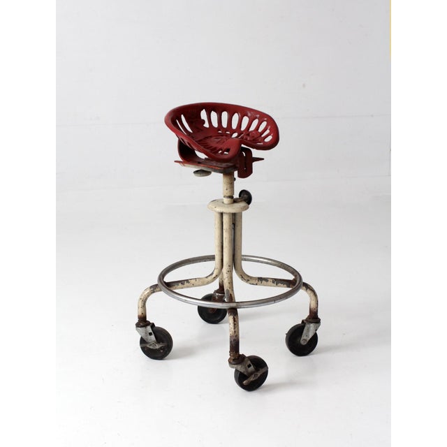 Vintage Industrial Rolling Stool With Cast Iron Tractor Seat For Sale - Image 13 of 18