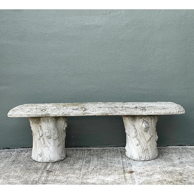 Vintage Faux Bois Concrete Garden Bench For Sale - Image 9 of 12