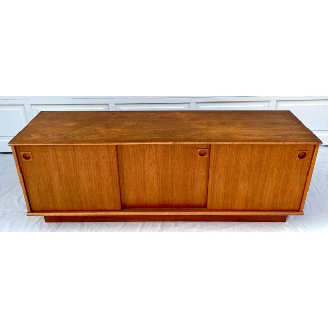 Mid-Century Modern Dyrlund Mid-Century Modern Danish Sliding Door Cabinet Sideboard For Sale - Image 3 of 13