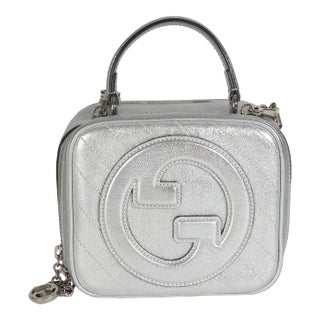 Silver Metallic Sakai Be Green Calfskin Diagonal Stitched Blondie Top Hand For Sale