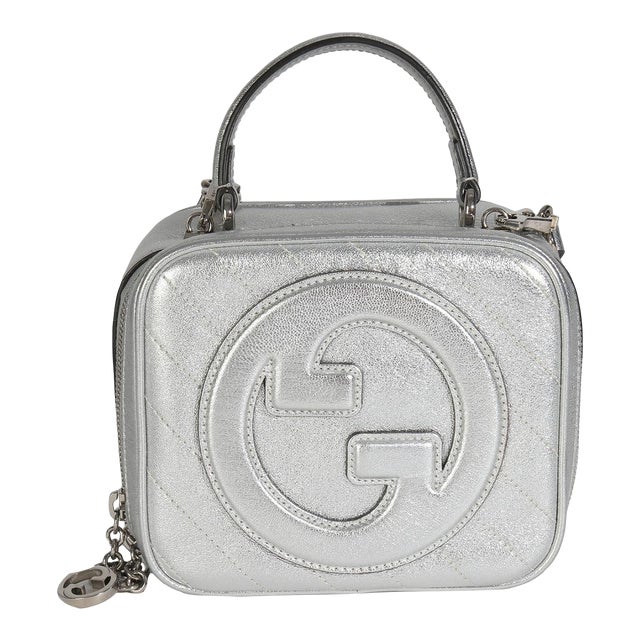 Silver Metallic Sakai Be Green Calfskin Diagonal Stitched Blondie Top Hand For Sale