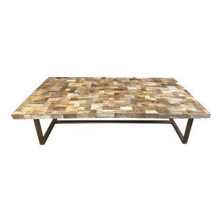 Marina Home Vein-Cut Petrified Wood Coffee Table on Bronze-Tone Steel Base For Sale