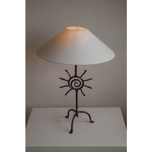 Vintage Brutalist Forged Iron Sunburst Table Lamp For Sale - Image 4 of 10