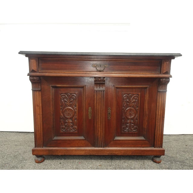 Victorian Antique French Victorian Ornate Sideboard Cabinet Entry Table Black Granite Top For Sale - Image 3 of 13