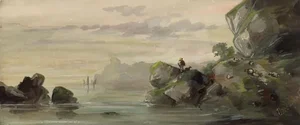 Alexandre Dupendant, Vision of Peace, Figure on Coast, 1870s, Gouache