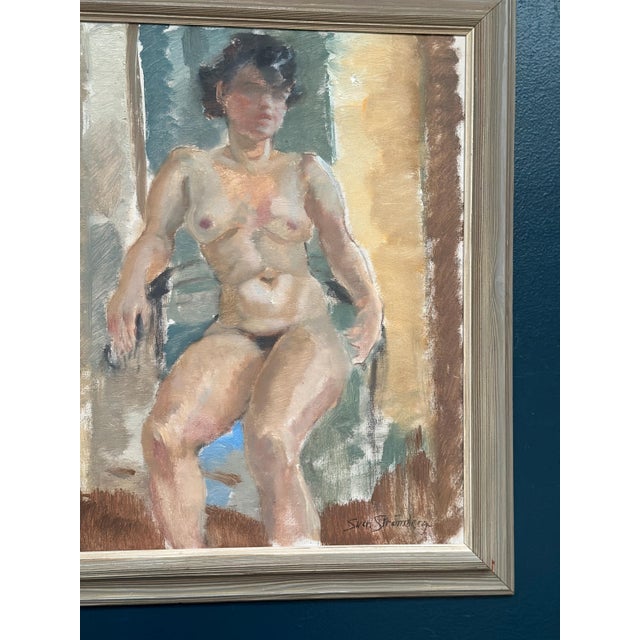 Sven Strömberg, Nude Seated Lady, 1950s, Oil Painting on Canvas, Framed For Sale - Image 7 of 14