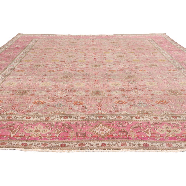 Tribal Vintage Pink Persian Tabriz Rug - 09'09 X 12'07 For Sale - Image 3 of 10