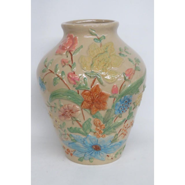 RRP Co Roseville Lucia Vase Tall Ceramic Raised Floral Motif Cream Color 4527b For Sale - Image 12 of 14
