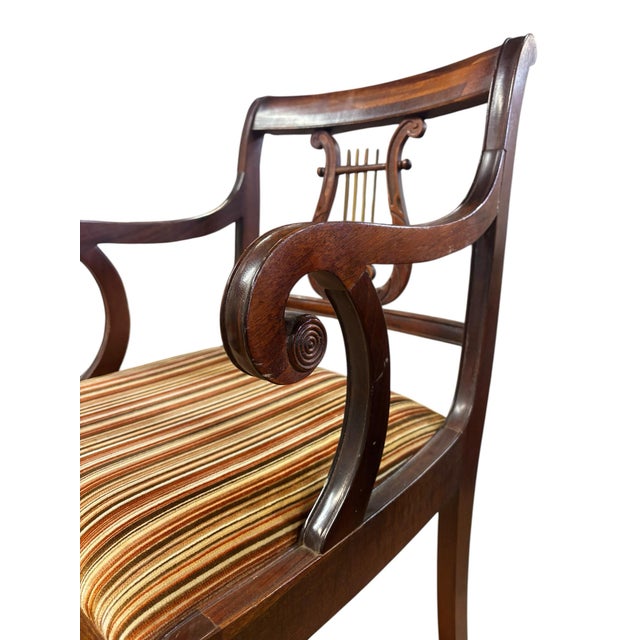Traditional Empire Style Mahogany Lyre Back Armchair With Scroll Arms For Sale - Image 3 of 9