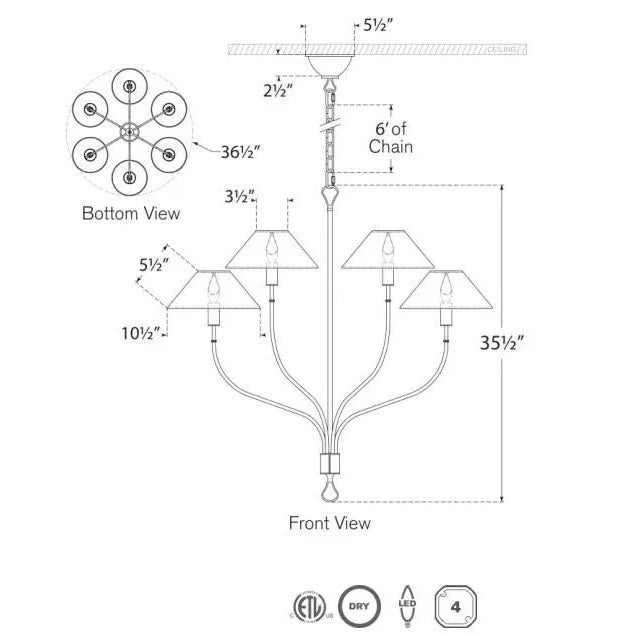 Transitional Amber Lewis for Visual Comfort Signature Griffin Large Staggered Tail Chandelier in Bronze and Chocolate Leather with Linen Shades For Sale - Image 3 of 3