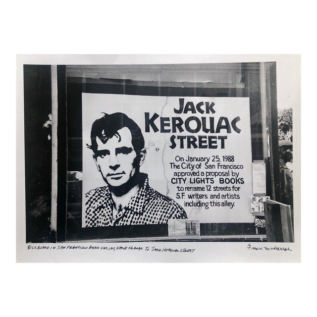 Fred McDarrah, Vintage Print Silver Gelatin Signed Photograph Jack Kerouac Street Sign Photo For Sale
