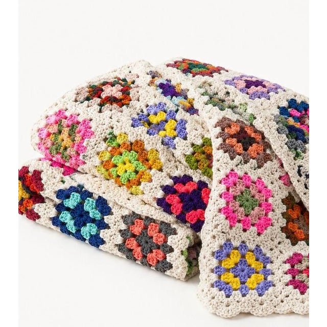 Vintage hand-crocheted afghan | 44” x 60” Condition: vintage, well preserved. Bright, unexpected and modern pops of color...