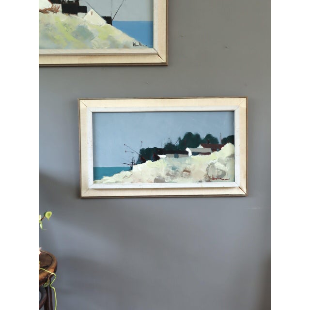 Mid-Century Modern 'Cliffside by the Sea' Swedish Original Coastal Landscape Oil Painting, Framed For Sale - Image 4 of 12