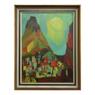 1949 Mid-Century Modern 'Sun Over the Hills' Vintage Expressive Landscape Oil Painting, Framed For Sale
