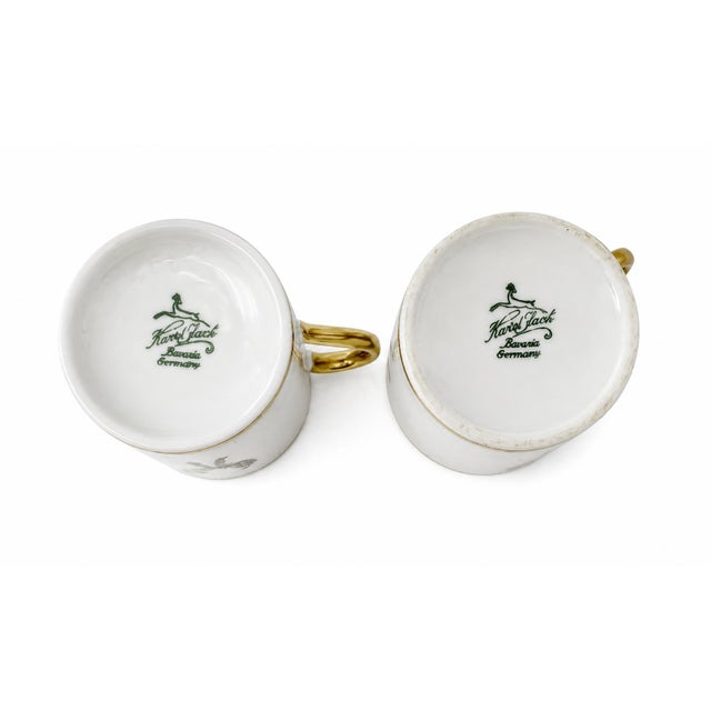Mid 20th Century Pair Vintage Hertel Jacobs Equestrian Jockey Porcelain Demitasse Cups & Saucers For Sale - Image 5 of 11