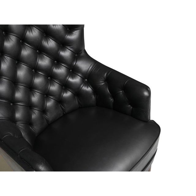 Mid 20th Century Pair of Sculptural Danish Wingback Chairs in Black Leather Attributed to Georg Kofoed For Sale - Image 10 of 11