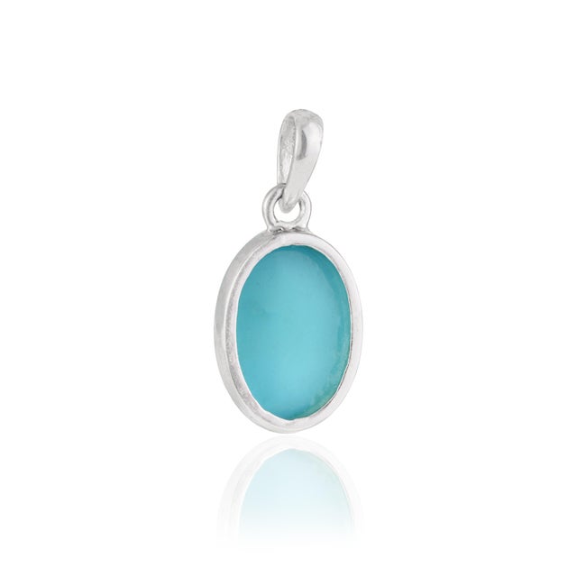 Metal Vibrant Oval 4.7 Ct Natural Turquoise Bezel Set 925 Silver Pendant for Her For Sale - Image 7 of 13