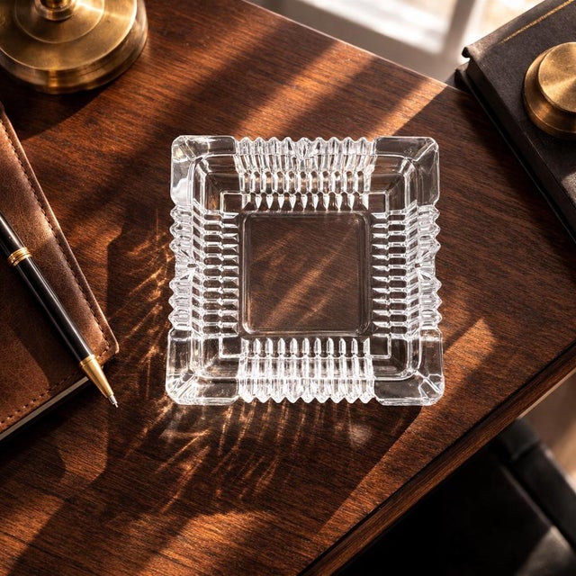 Contemporary Vintage Architectural Pressed Glass Ashtray – Art Deco Revival Desk Catchall For Sale - Image 3 of 6