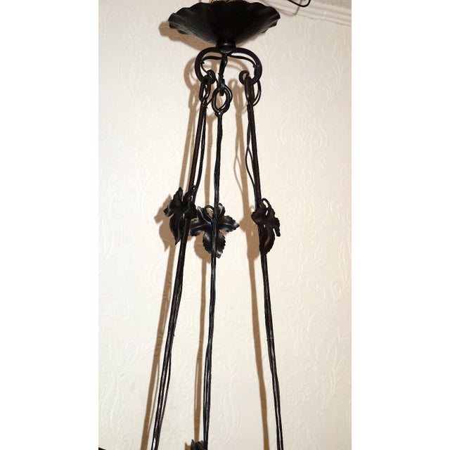 Metal Antique Art Nouveau 4-Light Chandelier from Muller Frères Luneville, 1920s For Sale - Image 7 of 13