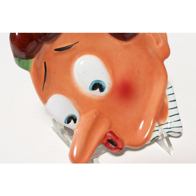 Set of Three Hand Painted Vintage Italian Ceramic Wall-Mounted Decorative Plates - Pinocchio, Cat and Pig For Sale - Image 9 of 16