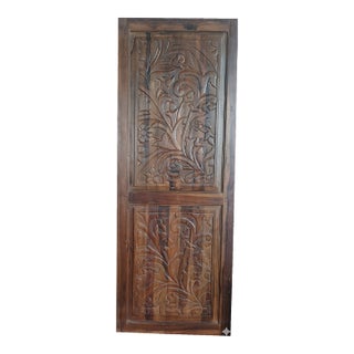 Heritage Carved Wood Tall Doors Midcentury Floral Carved Barndoor 96x36 For Sale
