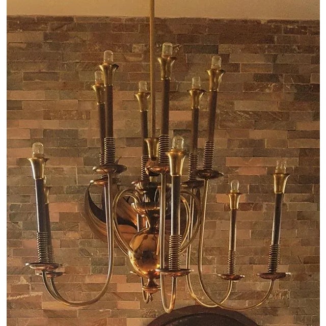 Mid-Century Italian Brass Chandelier, 1950s For Sale - Image 4 of 18