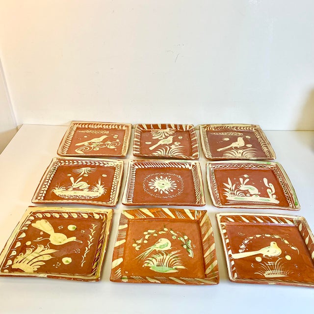 1950s Vintage Mexican Southwestern Folk Art Tlaquepaque Pottery Plates - Set of 9 For Sale - Image 9 of 14