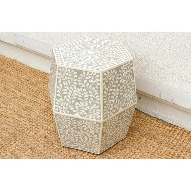 1970s Sculptural Floral Octogonal Inlay End Table For Sale - Image 5 of 7