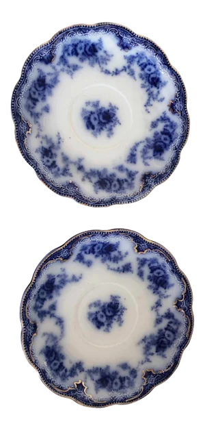 Grindley Flow Blue With Gilt Florida Pattern Small Plates - a Pair
