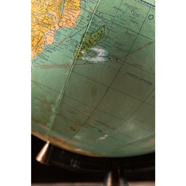Vintage "Peerless 12" Globe on Figural Japanned Copper Aviation Base by Weber Costello For Sale - Image 9 of 11