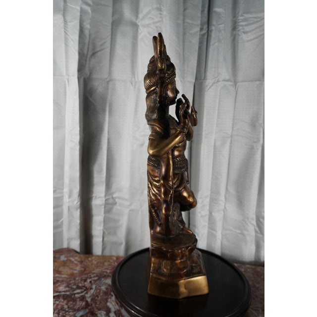 Metal Large Vintage Bronze Krishna Playing Flute Sculpture | Intricately Detailed Indian Hindu Art Statue For Sale - Image 7 of 7