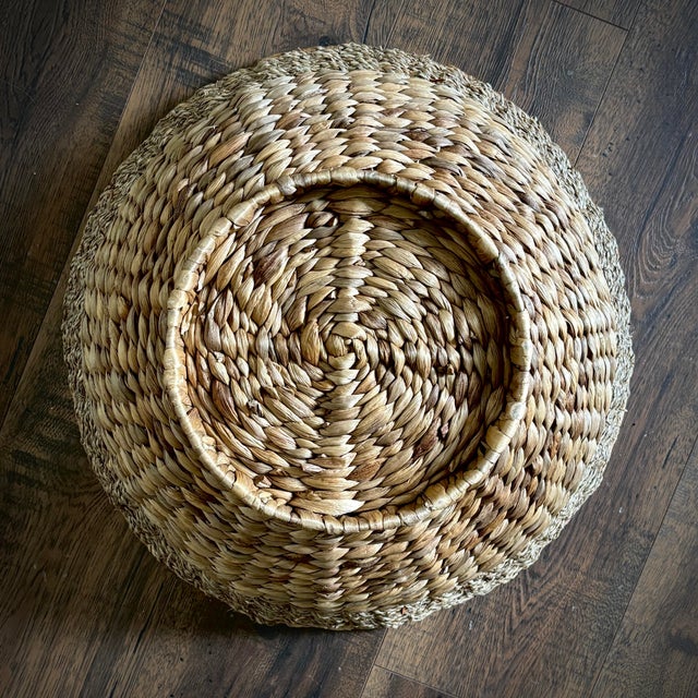 Vintage 2pc Woven Baskets 21” XL Woven & Pedestal For Sale - Image 9 of 9