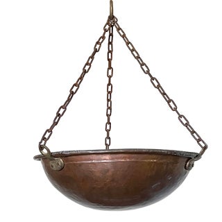 Antique Hammered Copper Hanging Basket or Planter For Sale