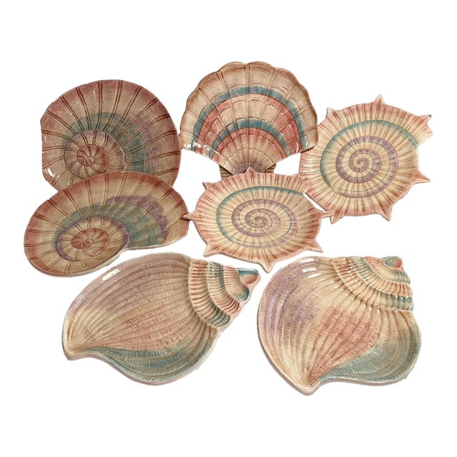 Vinatge Fitz and Floyd 1996 Omnibus Pastels Seashell Plates- Set of 7 For Sale