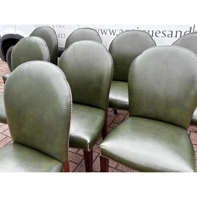 Dining Table and Dining Chairs in Green Leather, Set of 9 For Sale - Image 18 of 18