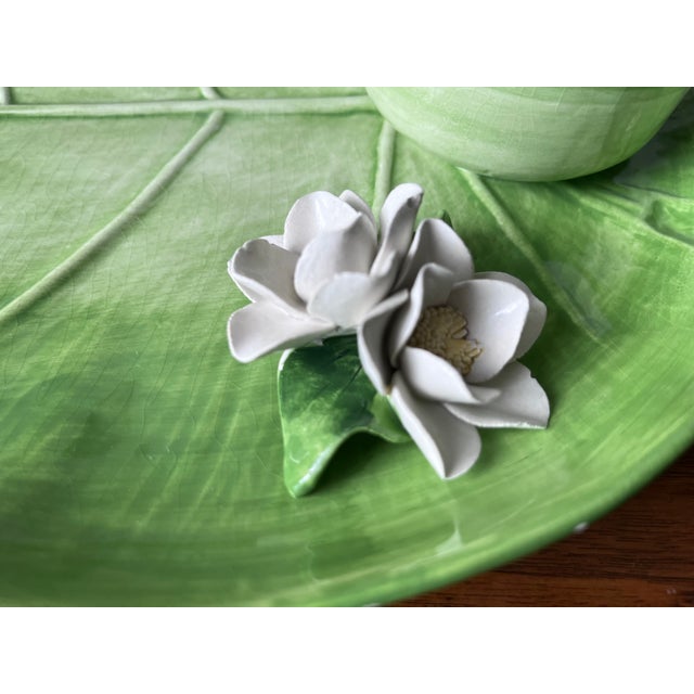 The Mane Lion-Vintage Italian Faience Lily Pad/Frog Platter For Sale In New York - Image 6 of 9