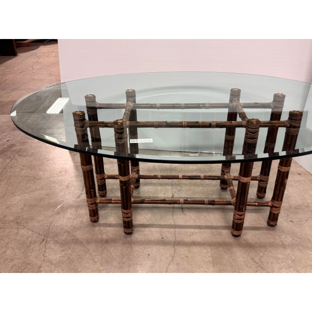 McGuire Furniture Bamboo Rattan + Glass Dining Table, Vintage For Sale - Image 10 of 12